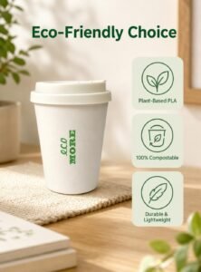 eco more pla corn starch based biodegradable travel coffee cup
