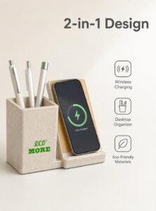 eco more natural wheat 2 in 1 wireless charger pen holder desktop organizer