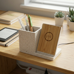 eco more natural wheat 2 in 1 wireless charger pen holder desktop organizer