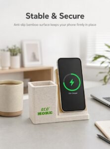 eco more natural wheat 2 in 1 wireless charger pen holder desktop organizer