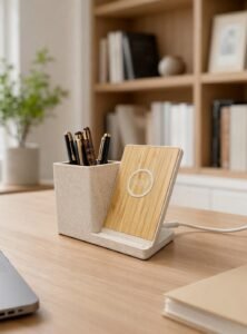 eco more natural wheat 2 in 1 wireless charger pen holder desktop organizer